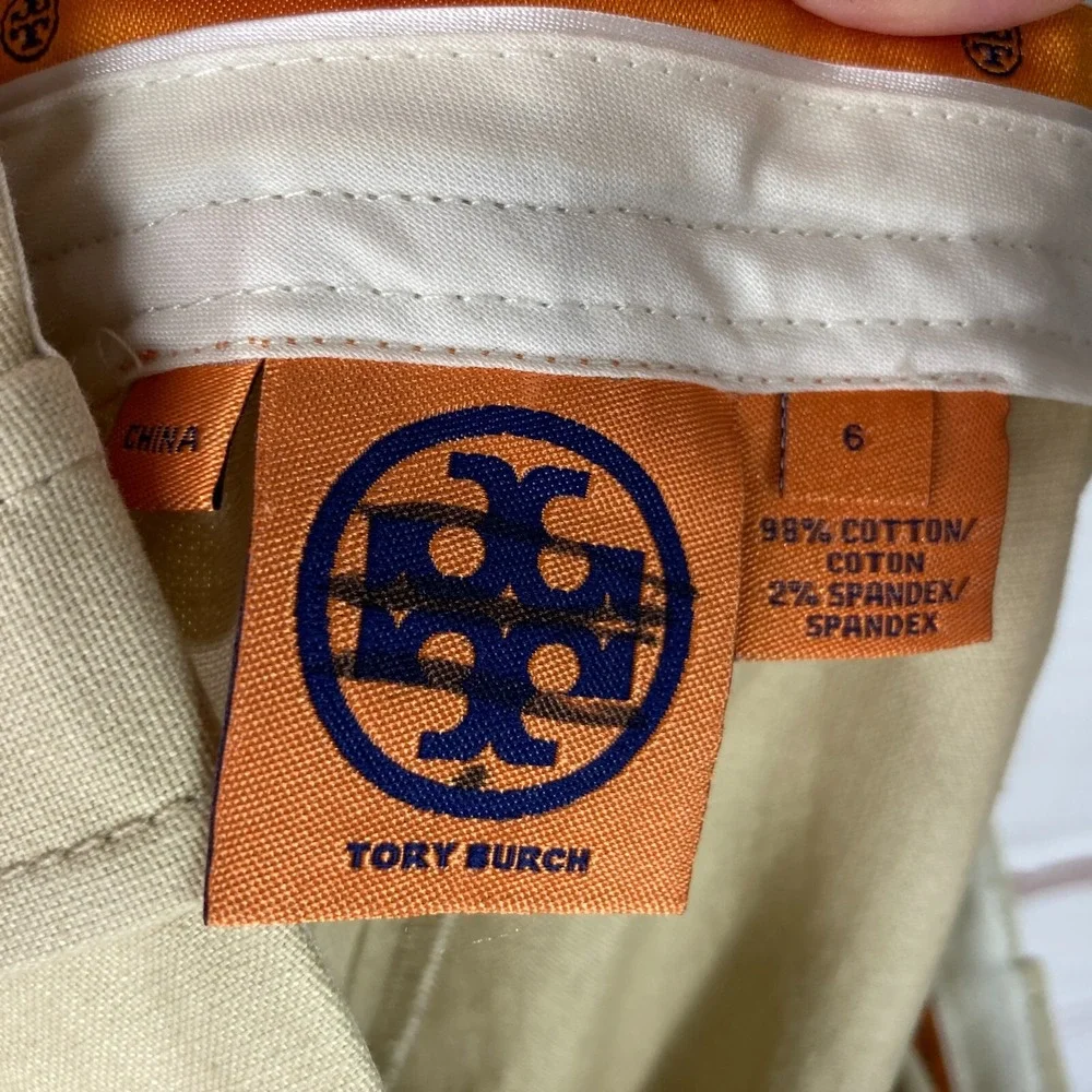 Tory Burch Pants Womens 8 Beige Ankle Chino Straight Leg Mid Rise Cotton Stretch